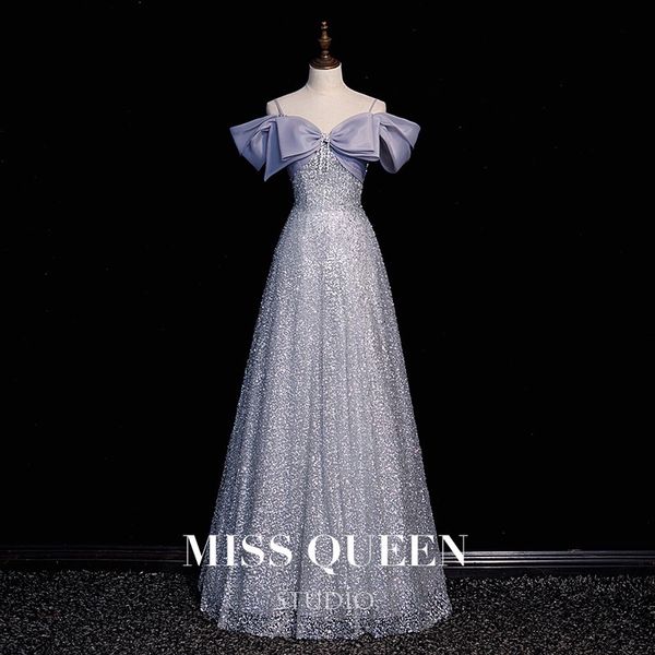 

blue purple bridesmaid dress for women bow beading luxury sequins glittering tassel a-line long party formal evening gowns 2023, White;pink