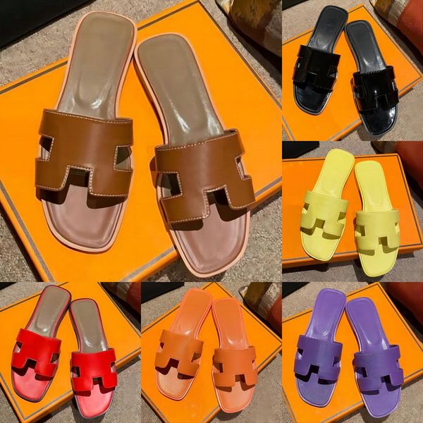 

slippers designer h slippers oran sandals for women ladies summer casual fashion luxury classic flat leather solid home beach slides shoes, Black