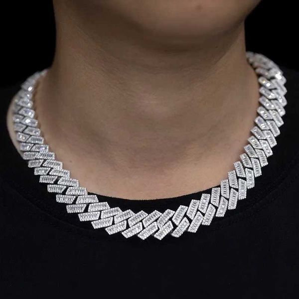 

custom heavy big hip hop rapper 12 mm 14mm 15mm 18mm vvs moissanite baguette diamond cuban link chain bracelet 925 silver