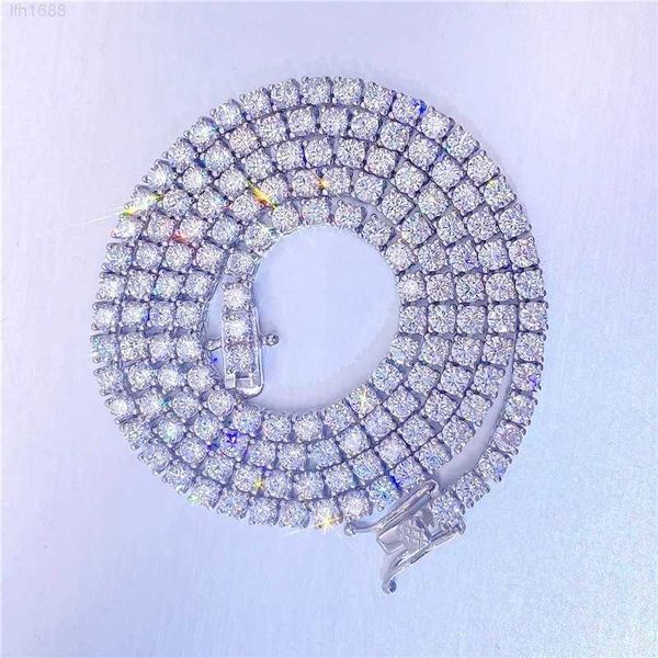 

r.gem. s925 sterling silver chain bracelet d color vvs 3mm single layer moissanite diamond hip hop jewelry tennis chain necklace