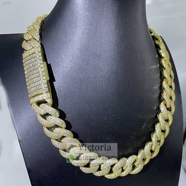 

hip hop iced out 20mm vvs moissanite custom 3d baguette diamond chain, Silver