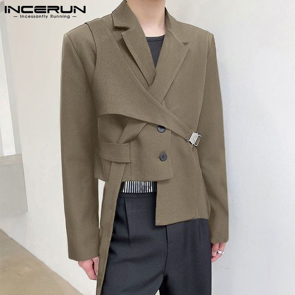 

men's suits blazers incerun fashion men blazer streetwear lapel long sleeve casual irregular suits solid color button thin coats men s-, White;black
