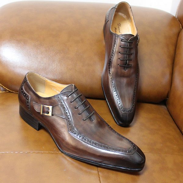 

genuine cow leather shoes business casual british mens lace up derby bright formal oxford handmade black big size deep color
