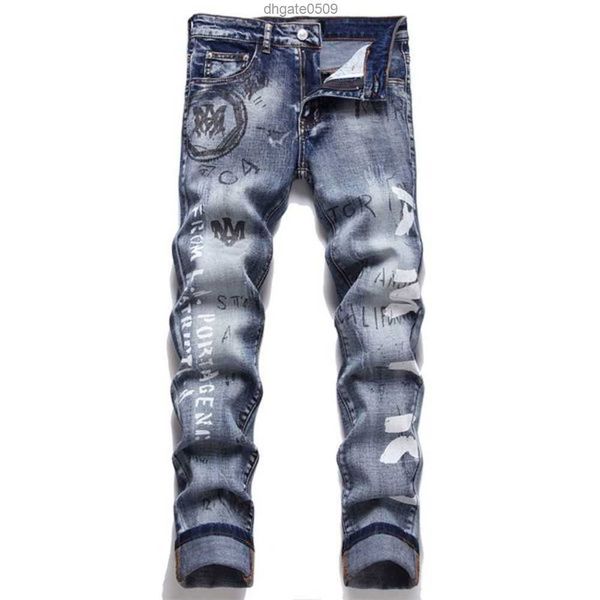 

designer mens jeans amirs denim tears pants perforated patch trendy elastic stacked versatile 's slim pencil 2cjfk595, Blue
