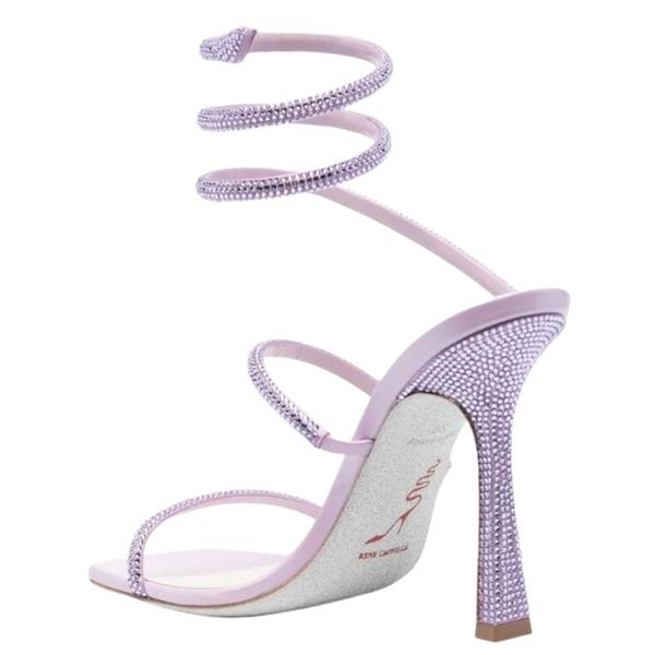 

designers rene caovilla stiletto heels sandals margot wraparound crystal-embellished sandals dress shoe ladies slipers rhinestone studded sh, Black