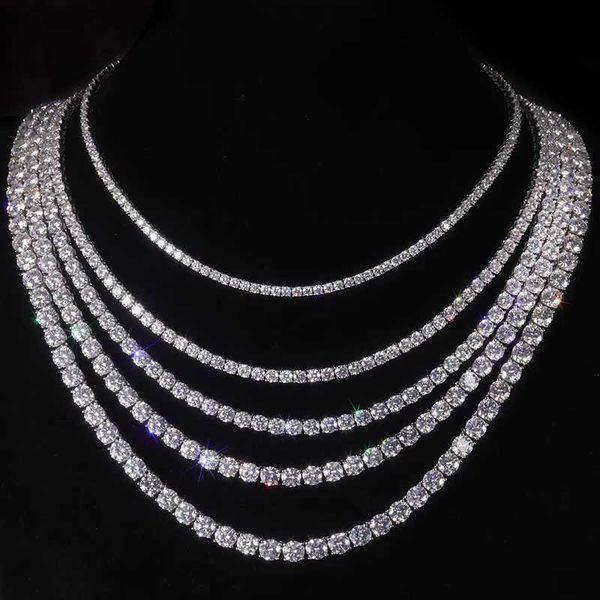 

tennis chain 2mm-6.5mm 16inch- 24inch moissanite prong setting with rhodium plated hiphop for man, Silver