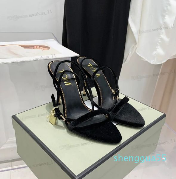 

2023 designer new sandals dress shoes lock fashion brand woman metal stiletto wedding fashion brand shoes heel, Black