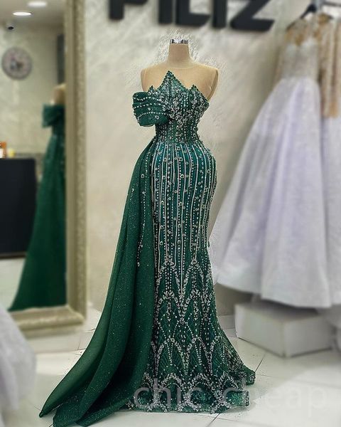 

aso ebi 2023 arabic dark green prom dress beaded crystals mermaid evening formal party second reception birthday engagement gowns dresses ro, Black