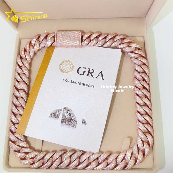 

new fashion thick heavy iced out 5 rows 20mm moissanite jewelry necklace silver rose gold cuban link chain