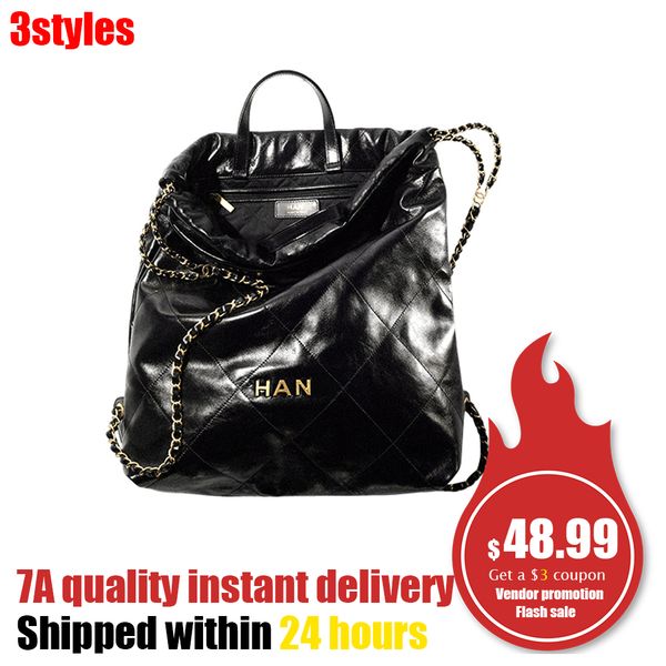 

new 22 cc genuine leather backpack style handbags double chain school bag womens back pack shoulder travel fashion book bags men trunk clutc
