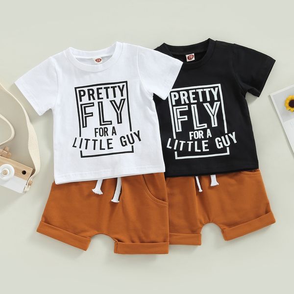 

clothing sets focusnorm 2 colors toddler baby boys summer outfit 03y short sleeve letter print tshirt solid drawstring shorts 230512, White