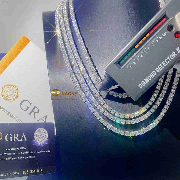 

hiphop jewelry 3mm 4mm 5mm silver necklace 925 silver vvsmoissanite diamond pass diamond tester tennis chain