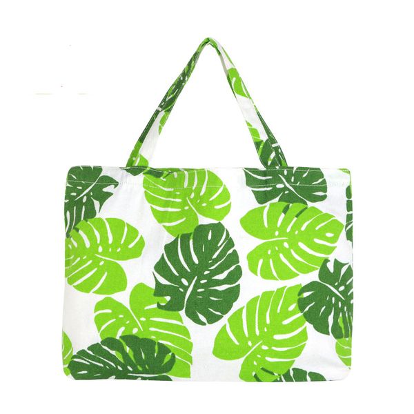 

5pcs shopping bags canvas cute leaf flamingo prints environmental protection thickening single handbag