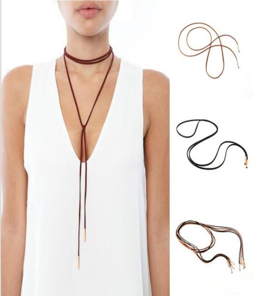 

fashion charm bohemia black white brown leather choker necklace jewelry women long sweater necklaces kj4949087, Golden;silver