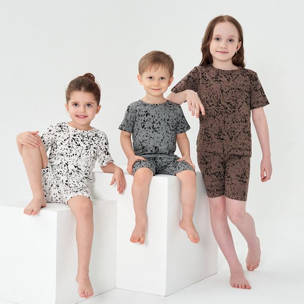 

clothing sets 12m to 8 years baby kids boys girls summer geometri print cotton casual with shorts 2 pcs sleepwear set children loungewear 23, White