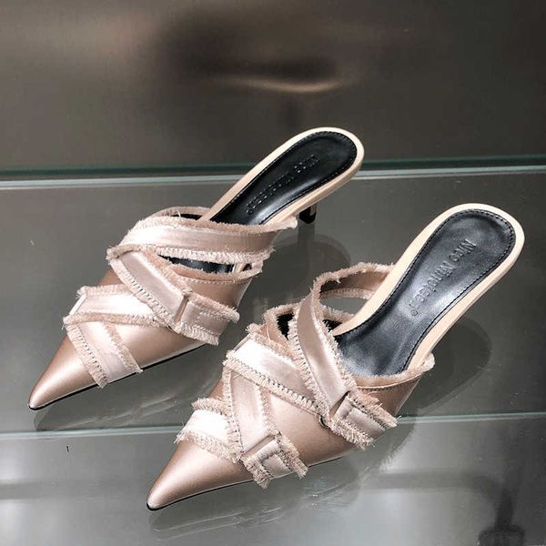 

slippers elegant women heels pumps shoes new in 2023 female outdoor fashion pointed toe shallow ladies med mules slides 230511, Black