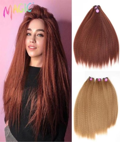 

magic synthetic hair extension 3pieceslot yaki straight hair weaving 1822 inch beauty pure color golden for women cosplay 2206151521041, Black;brown