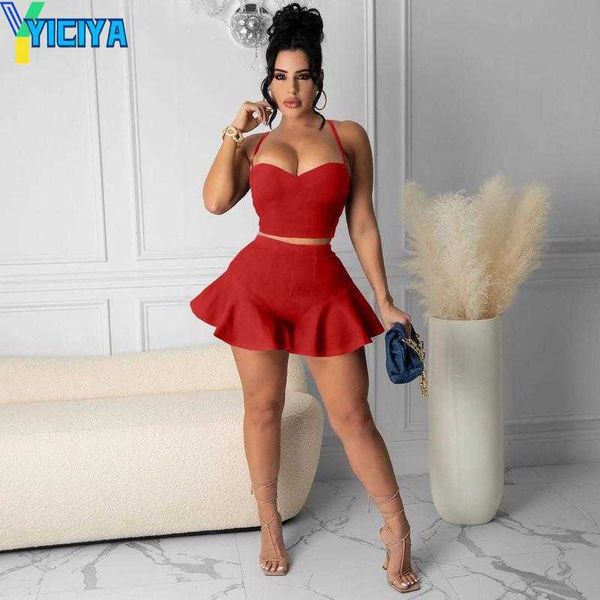 

yiciya women's tracksuits backless camisole crop and pleated shorts 2 piece summer matching set plus size party midnight clubwear women, Gray