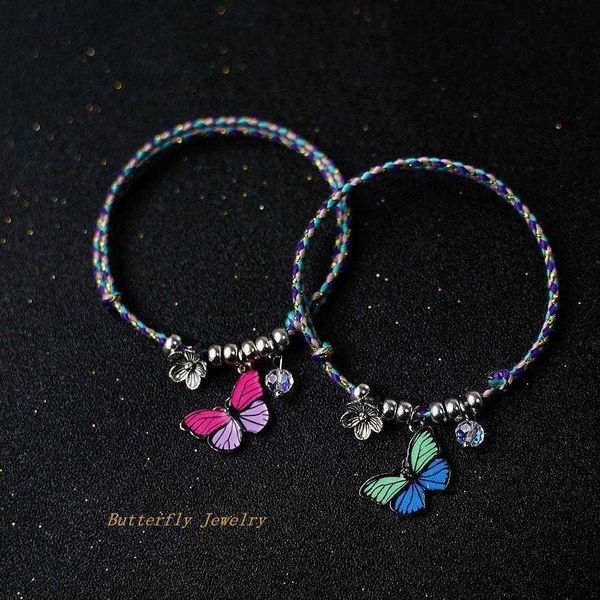 

butterfly couple bracelet female ins special interest design japanese and korean blue colorful ropes ornament, Golden;silver