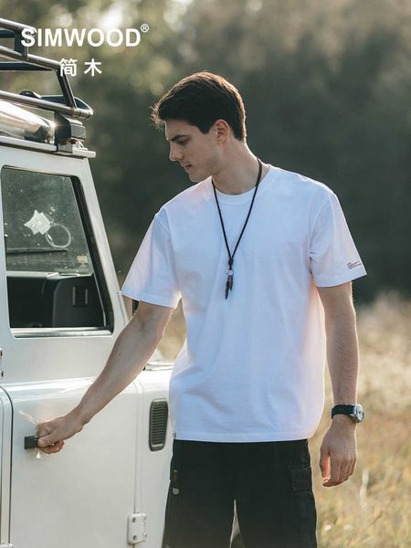 

men's t-shirts simwood 2023 summer new 250g 100% cotton fabric t-shirt men solid color drop sleeve loose tshirts oversize l230515, White;black