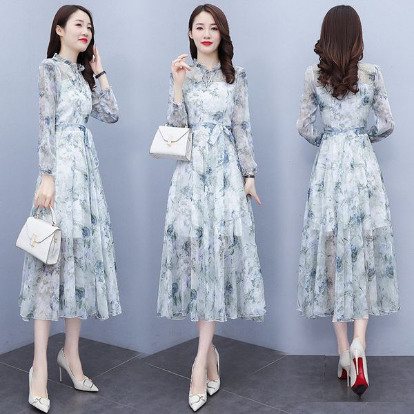 

designer's new fragmented chiffon dress 2023 spring/summer fashion women's big swing long style fairy dress slim fit and elegant d, Black