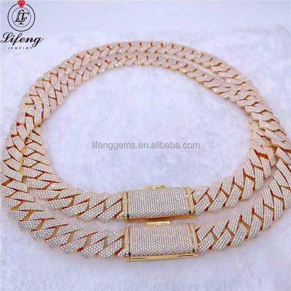 

lifeng selling 18mm width two rows 925 silver gold plated vvs moissanite hip hop jewelry fulliced out diamond cuban chain