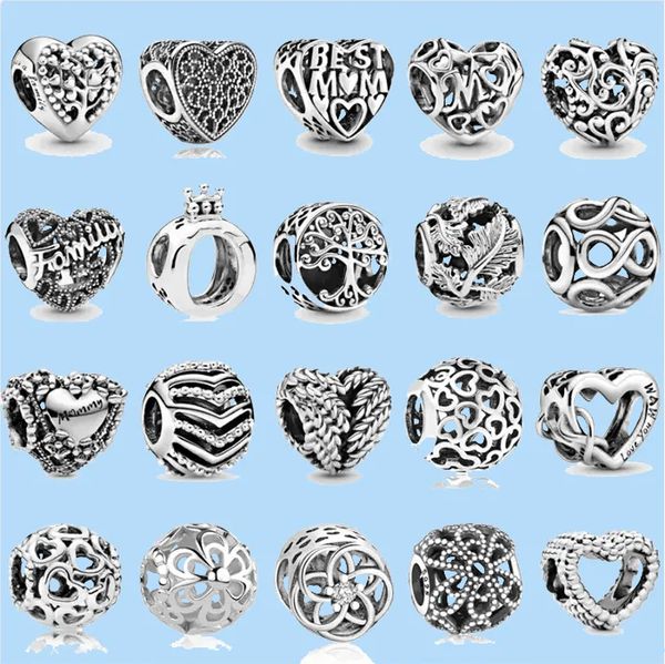 

925 charm beads accessories fit pandora charms jewelry color crown mom love heart life tree diy, Black