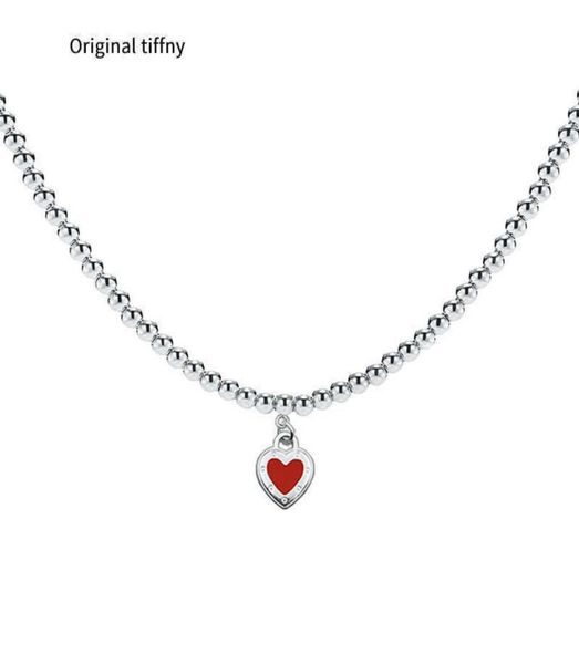 

designer necklaces beaded classic style 925 silver blue red pink heart pendant necklace for women wedding engagement with box y2305538535