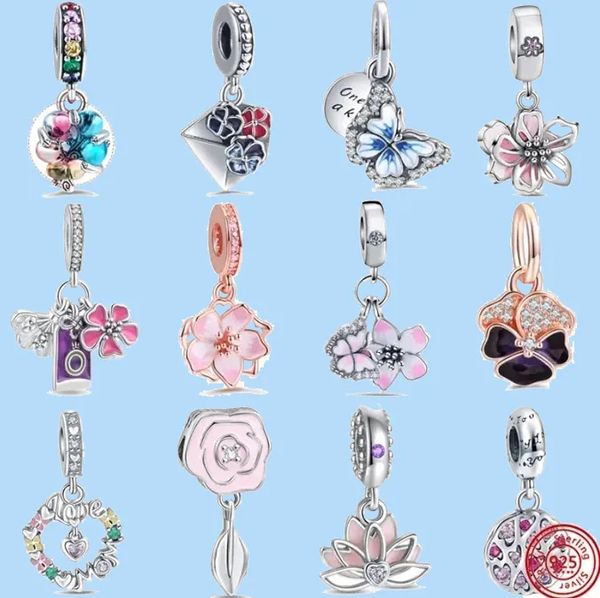 

925 charm beads accessories fit pandora charms jewelry sakura pansy butterfly dangle bead, Black
