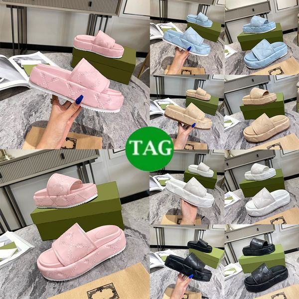 

womens slippers stiching leather platform slides sandals slipper blue pink white black luxurys designer women summer beach slide flip flops