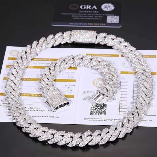 

hip hop men's jewelry cubana pass diamond tester 18mm iced out moissanite cuban link chain necklace with gra certificate, Silver