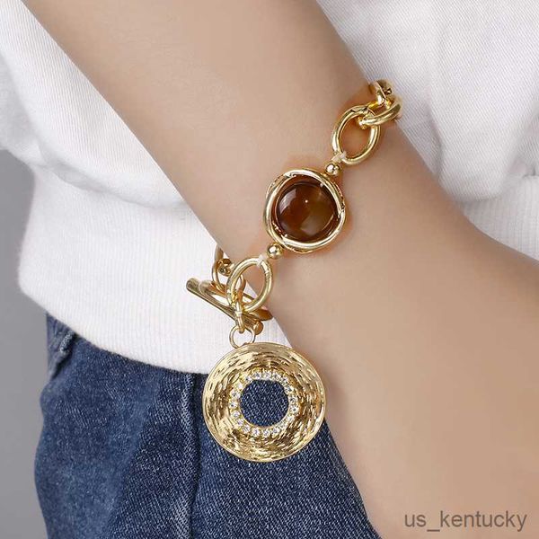 

charm bracelets flashbuy vintage natural stone metal chain bracelets for women big round alloy chain bracelets fashion jewelry gift, Golden;silver