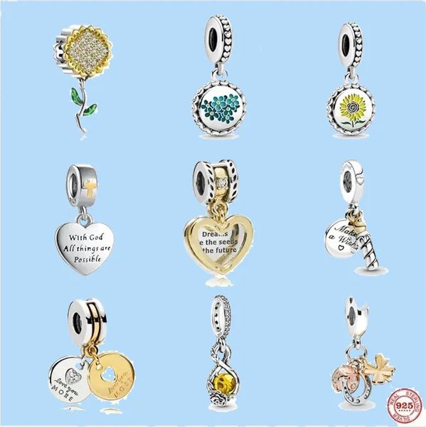 

925 charm beads accessories fit pandora charms jewelry exquisite bee pendant sunflower bead, Black