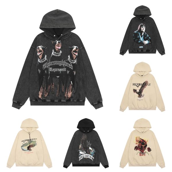 

designer men's representative hoodie hoodie vintage doberman men's sportswear 2023ss pattern print loose couple hooded sweatshirt, Black