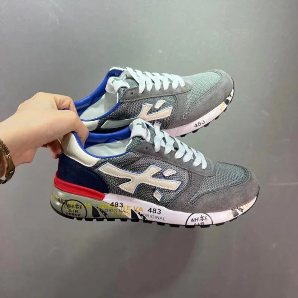 

casual shoes luxury design premiata man sneakers white black lace-up shoe