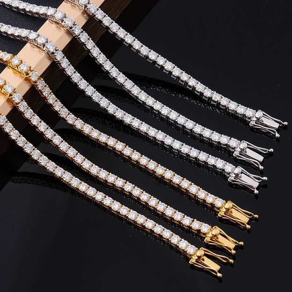 

real gold tennis bracelet 10k 14k 18k 2mm lab moissanite diamond tennis chain 6-9 inch hiphop style men's bracelet, Silver