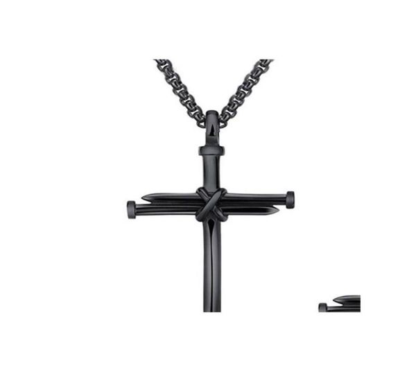 

pendant necklaces mens jewelry stainless steel nail and rope cross pendant necklace drop delivery necklaces pendants dhjat1082954, Silver