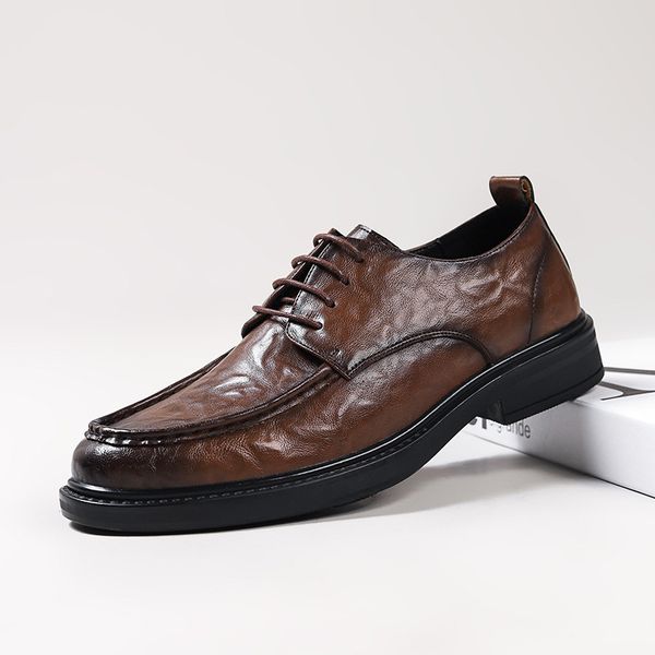 

2023 mens dress shoes genuine leather oxfords lace-up black brown business office wedding formal shoes for men