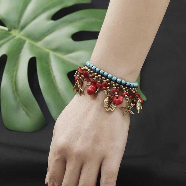 

bohemian style turquoise pumpkin copper bracelet parts yunnan tourism commemorative hand woven beach, Golden;silver