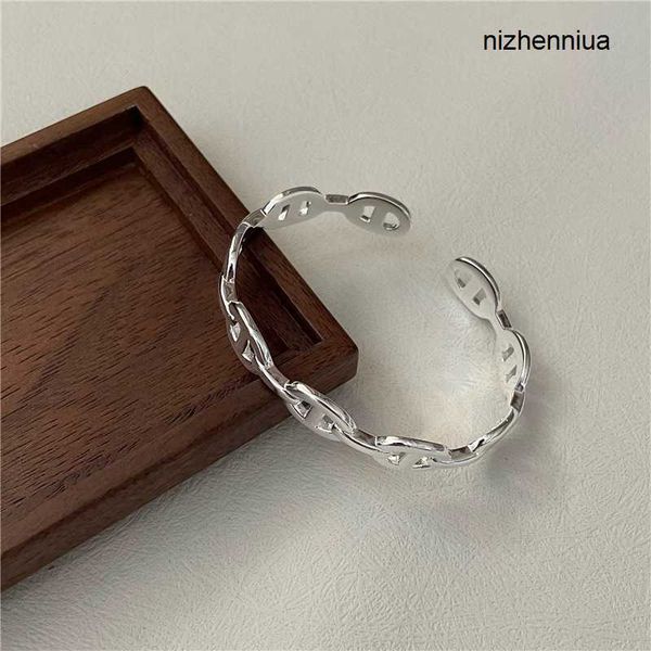 

hermm classic bracelets s925 sterling silver korean pig nose heavy industry fashion simple ins style headpiece 8pmr, Black