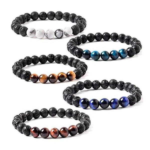 

tigereye volcanic strand rock handmade stretch beaded bracelet wholesale, Black