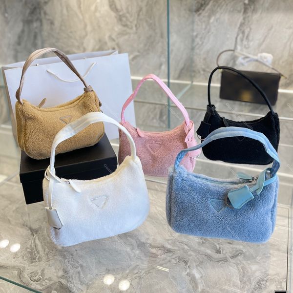 

soft fur bag designer bags fashion handbags terry fabric bag metal triangle embossed bag