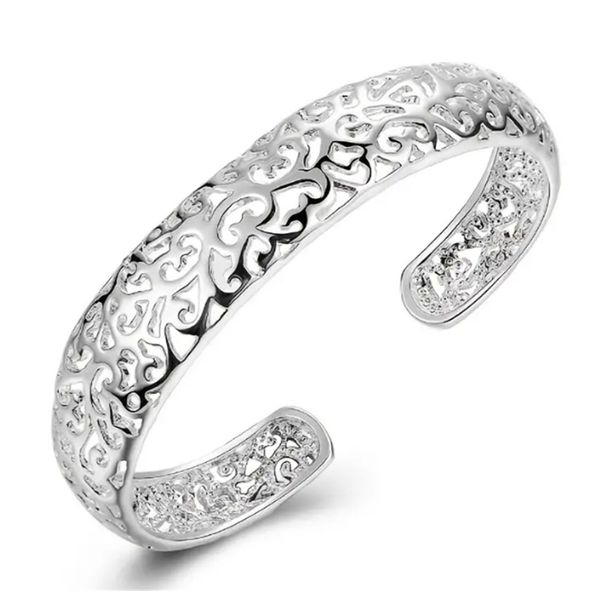 

vintage boho style flower pattern hollow out open bangle bracelet - perfect for summer beach jewelry decor, Golden;silver