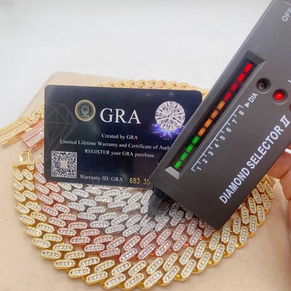 

13mm 20" 22" vvs moissanite hip hop bling iced out cuban chain jewelry mens cuban chain necklace, Silver