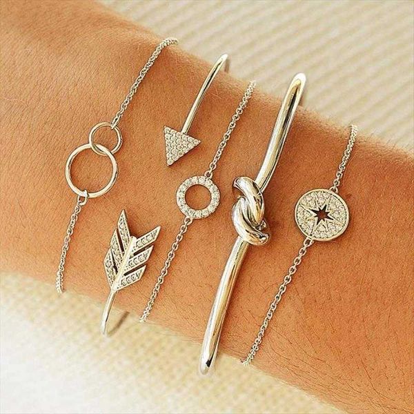 

tong bohemian alloy knotted bracelet diamond arrow circle personalized set, Golden;silver