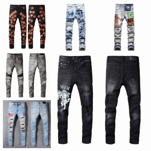 

mens jeans casual jeans pants amirs streetwear black fit men autumn masculina trendy dance club skinny s toursers mens designer pant ripped, Blue