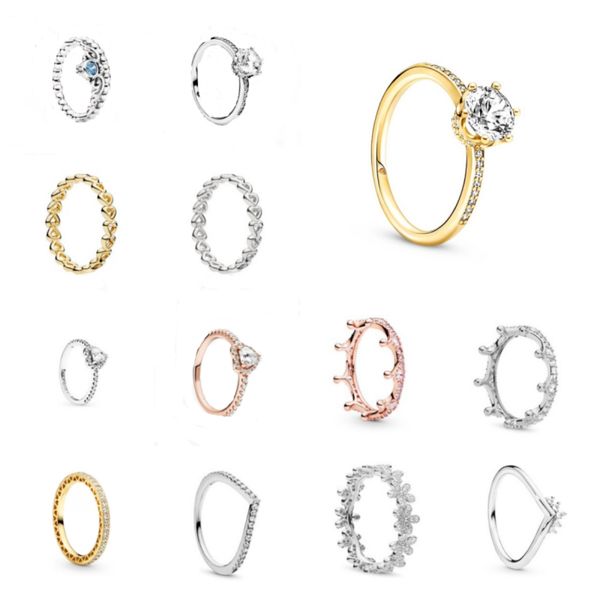 

925 pounds silver new fashion charm original pandora ring, silver ring, european and american new "cinderella" blue crown ring