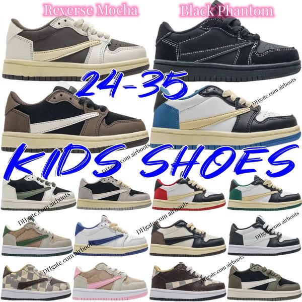 

shoes kids 1 reverse mocha 1s basketball sneakers boys girls low pour kid youth toddler outdoor shoe og baby running children sport trainers, Black