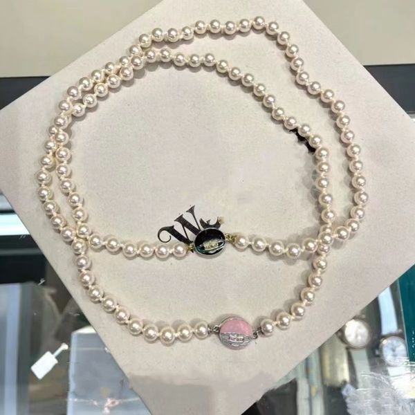 

design planet paint pendant necklace saturn pearl necklace luxury style women's necklace love with original jewel box, Silver