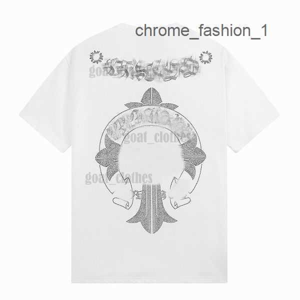 

2023 designers chromes heart mens t-shirts embossed letter classic crew neck casual horseshoe sanskrit cross pattern tees tshirts eur s-xl 8, White;black